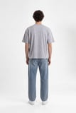 Erkek Basic Pamuklu Crop Oversize Tişört Gri Melanj