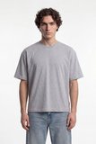 Erkek Basic Pamuklu Crop Oversize Tişört Gri Melanj