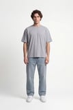 Erkek Basic Pamuklu Crop Oversize Tişört Gri Melanj