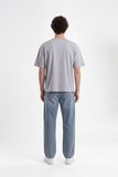 Erkek Basic Pamuklu Crop Oversize Tişört Gri Melanj