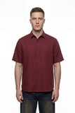 Erkek Kısa Kol Oversize Keten Gömlek Bordo
