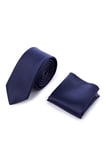 Lacivert Saten Kravat Mendil Set | STD