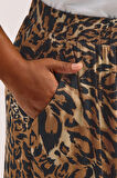 Büyük Beden Beli Lastikli Bol Paça Leopar Desenli Cepli Pantolon 304271