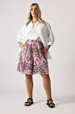 Büyük Beden Cepli Bürümcük Kumaş Baskılı Şort 145354