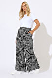 Büyük Beden Beli Lastikli Cepli Geniş Paça Baskılı Pantolon 310292