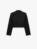 Broş Detaylı Geniş Yaka Uzun Kollu Crop Blazer Ceket