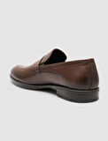 %100 Gerçek Deri Kahverengi Şeritli Erkek Loafer Ayakkabı
