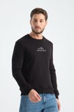 Siyah Erkek Üç İplik Sweatshirt Şardonsuz Pamuklu Regular Fit Bisiklet Yaka Spor Sweat Siyah L