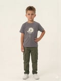 Erkek Çocuk Gri Şapka Baskılı Tişört - Grafik Desenli Pamuklu Kısa Kollu T-shirt