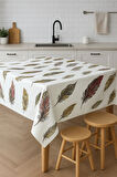 Leke Tutmaz Desenli PVC Masa Örtüsü – Beyaz Üzeri Beyaz Tüy Desen Kaliteli Muşamba Sofra Bezi