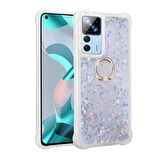 Xiaomi Mi 12T Pro Kılıf Sıvılı Simli Pullu Yüzüklü Standlı Lüx Silikon