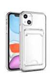 Apple iPhone 14 Kılıf Şeffaf Kartlıklı Kamera Korumalı Silikon