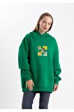Unisex Ok Baskılı Kapşonlu Sweatshirt