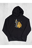 Unisex Cat Halloween Kapüşonlu Sweatshirt