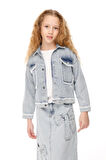 Jena Kız Çocuk Cepli Denim Ceket 7-14 Yaş Mavi