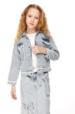 Jena Kız Çocuk Cepli Denim Ceket 7-14 Yaş Mavi