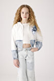 Jena Kız Çocuk Denim Parçalı Sweatshirt 8-14 Yaş Ekru