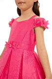 Pamina Kız Çocuk Çiçek Jakarlı Elbise 3-7 Yaş Fuşya