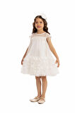 Pamina Kız Çocuk  Kelebek Tül Elbise 3-7 Yaş Ekru
