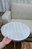 Dekoratif Yuvarlak Beyaz Sehpa Masa Örtüsü – PVC, Dantel Desen, Paralel Çizgili