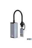 Global 2in1 USB ve Type-C to RJ45 Ethernet Adaptörü WNE0164