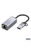 Global 2in1 USB ve Type-C to RJ45 Ethernet Adaptörü WNE0164