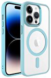 Apple iPhone 14 Pro Kılıf Renkli Kenar Şeffaf Kamera Çevresi Metal Magsafe TPU Silikon