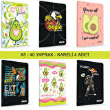 Çınar Uninote A5 40 Yaprak Karton Kapak Dikişli Defter Kareli 4 Adet