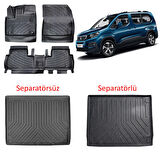 Rizline Peugeot Rifter 2019+ 3D Havuzlu Paspas ve Bagaj Havuzu Siyah