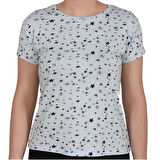 ASM0132 Bayan Mavi Yıldız Baskılı Kısa Kol T-Shirt