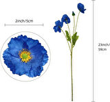 Yapay Çiçek Gelincik Çiçeği Mavi Koyu Renk 3 Çiçek 1 Tomurcuk 59Cm