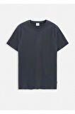 Jersey Antrasit Renk İpek Apreli Bisiklet Yaka T-shirt