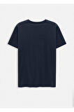 Jersey Lacivert Renk İpek Apreli Bisiklet Yaka T-shirt