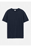 Orlen Lacivert Renk İpek Apreli Oversize T-shirt