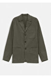 Victor Haki Renk Mono Yaka Over Size Blazer Ceket