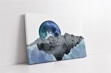 Mavi Ay ve Dağ Modern Manzara Kanvas Tablo