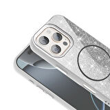 iPhone 16 Pro Kılıf Magsafe Şarj Özellikli Parlayan Simli Okso Kılıf