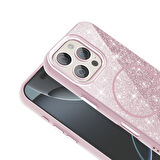 iPhone 16 Pro Kılıf Magsafe Şarj Özellikli Parlayan Simli Okso Kılıf