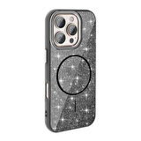 iPhone 16 Pro Kılıf Magsafe Şarj Özellikli Parlayan Simli Okso Kılıf