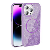 iPhone 14 Pro Max Kılıf Magsafe Şarj Özellikli Parlayan Simli Okso Kılıf