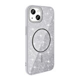 iPhone 14 Kılıf Magsafe Şarj Özellikli Parlayan Simli Okso Kılıf