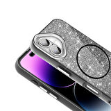 iPhone 16 Kılıf Magsafe Şarj Özellikli Parlayan Simli Okso Kılıf