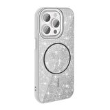 iPhone 15 Pro Max Kılıf Magsafe Şarj Özellikli Parlayan Simli Okso Kılıf