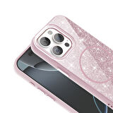 iPhone 15 Pro Max Kılıf Magsafe Şarj Özellikli Parlayan Simli Okso Kılıf