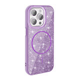 iPhone 15 Pro Max Kılıf Magsafe Şarj Özellikli Parlayan Simli Okso Kılıf