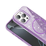 iPhone 15 Pro Max Kılıf Magsafe Şarj Özellikli Parlayan Simli Okso Kılıf