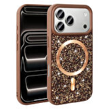 iPhone 17 Pro Max Kılıf Pırlanta Tasarımlı M-safe Şarj Özellikli Mozaik Silikon Kılıf