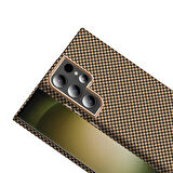 Galaxy S23 Ultra Kılıf M-safe Şarj Özellikli Karbon Fiber Görünümlü Gros Kılıf Desert Titanyum