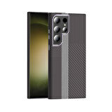 Galaxy S23 Ultra Kılıf M-safe Şarj Özellikli Karbon Fiber Görünümlü Gros Kılıf Gri-Siyah