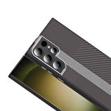 Galaxy S23 Ultra Kılıf M-safe Şarj Özellikli Karbon Fiber Görünümlü Gros Kılıf Gri-Siyah